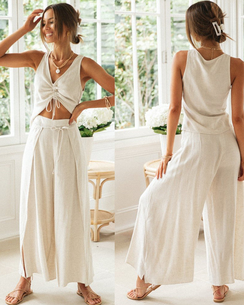Damen Zweiteiliges Set Cropped weite Hose Eveloria