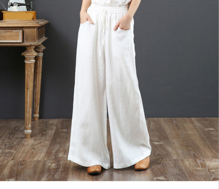Damen Leichte Hose Elastischer Bund Luftig Weiß