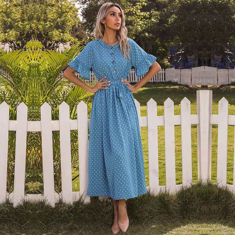 Damen Midi-Kleid Knopfleiste Fließender Schnitt Eveloria