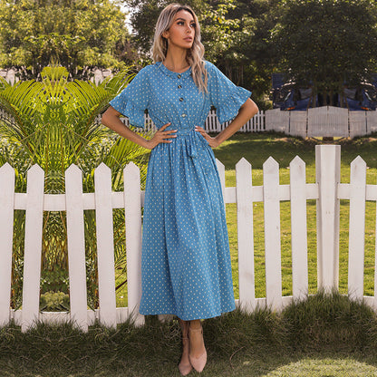 Damen Midi-Kleid Knopfleiste Fließender Schnitt Eveloria