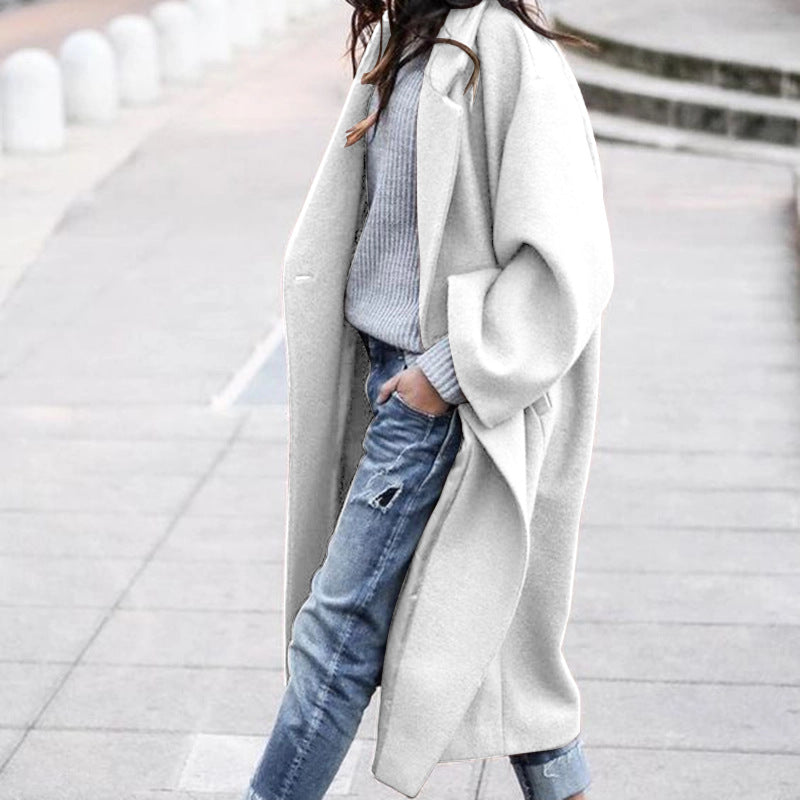 Damen Oversize Wollmantel Reverskragen Beige Eveloria