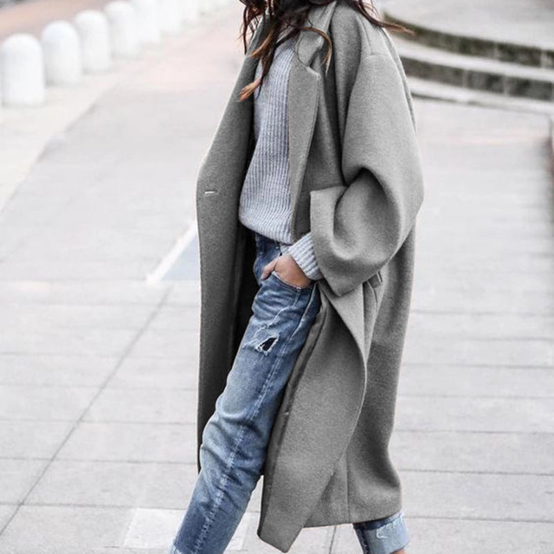 Damen Oversize Wollmantel Reverskragen Beige Eveloria