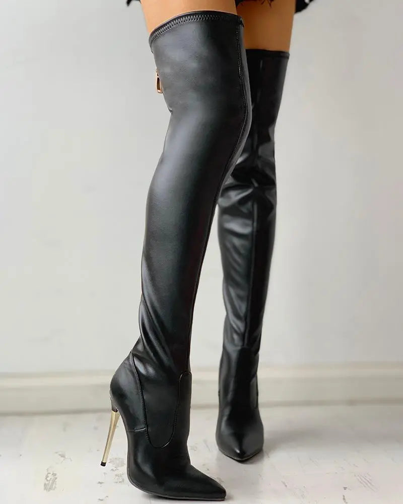Eveloria Damen Überknee Stiefel Ferse Reißverschluss