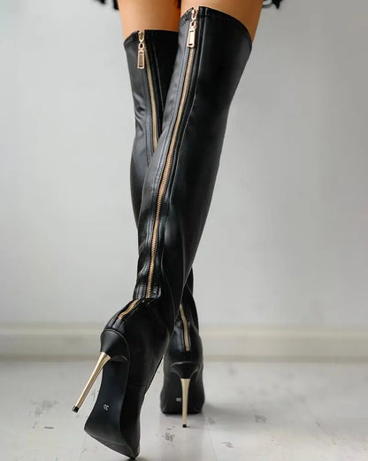 Eveloria Damen Überknee Stiefel Ferse Reißverschluss - Eveloria