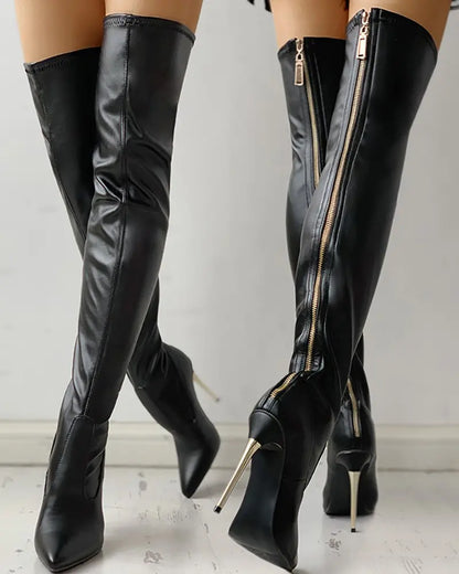 Eveloria Damen Überknee Stiefel Ferse Reißverschluss