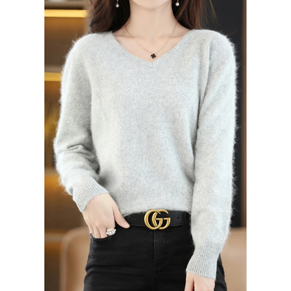 Damen Pullover V-Ausschnitt Leichter Weicher Strick