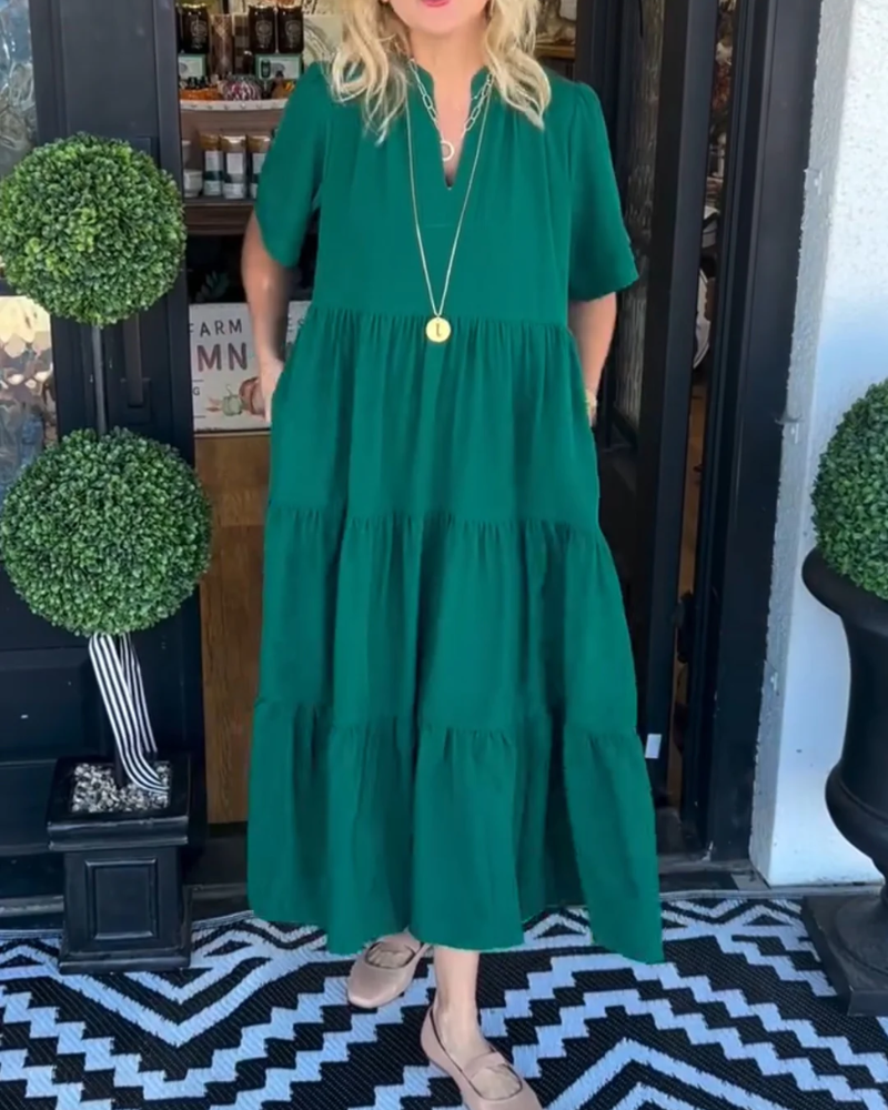 Damen Maxi Kleid V-Ausschnitt Luftig Sommerfarben - Eveloria