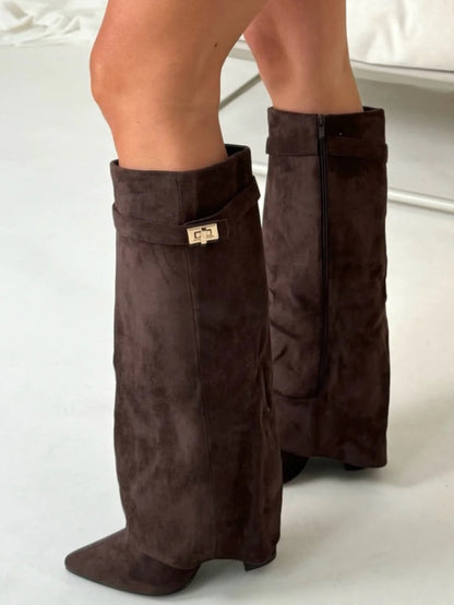 Damen Kniehohe Stiefeletten Elegant Leder