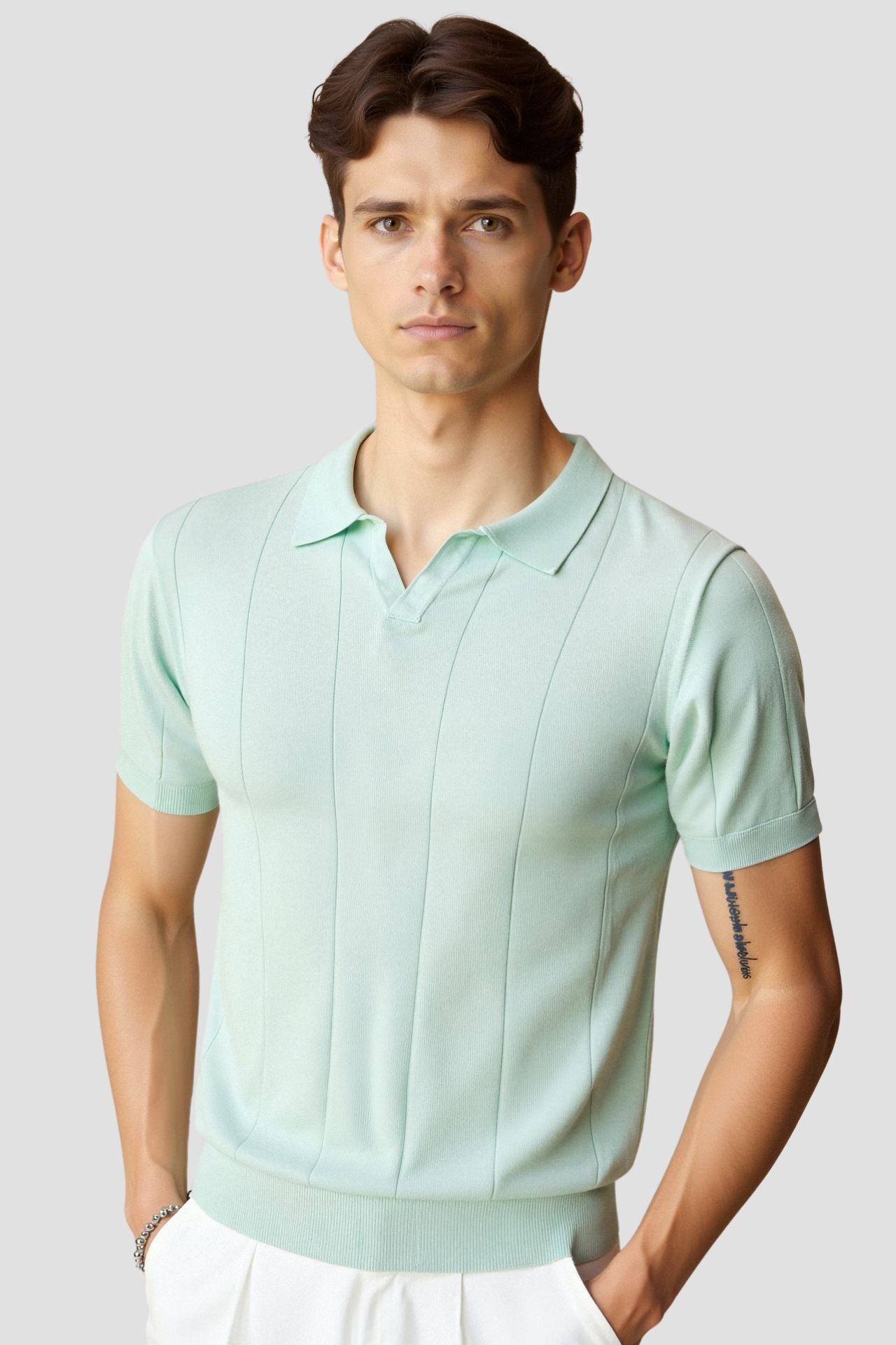 Herren Poloshirt Mintgrün Strick
