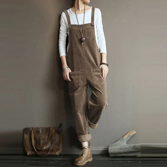 Eveloria Damen Cord-Jumpsuit Lässig Beige - Eveloria