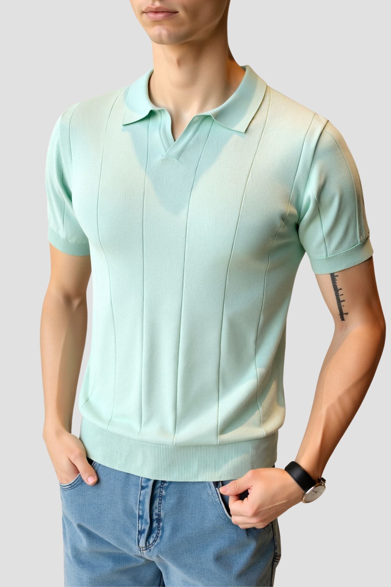 Herren Poloshirt Mintgrün Strick