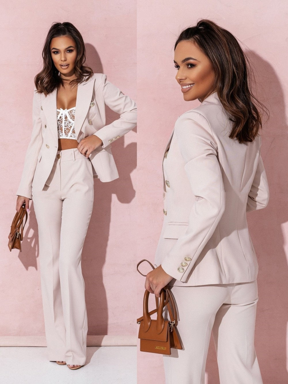 Eveloria Damen Business Anzug Blazer Hosen Set