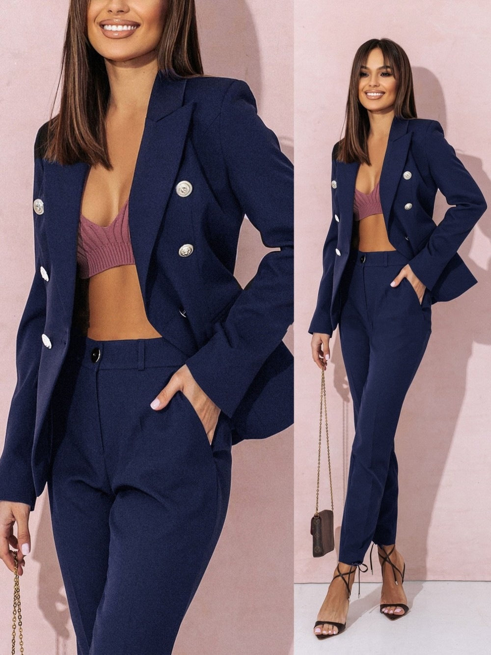 Eveloria Damen Business Anzug Blazer Hosen Set