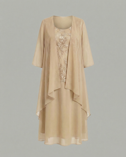 Damen Chiffonkleid Zweiteilig Elegant