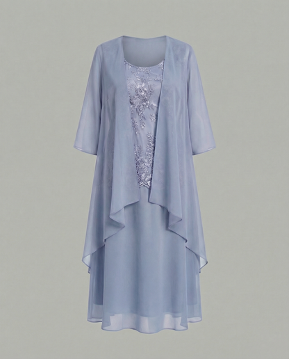 Damen Chiffon Abendkleid Zweiteilig Elegant