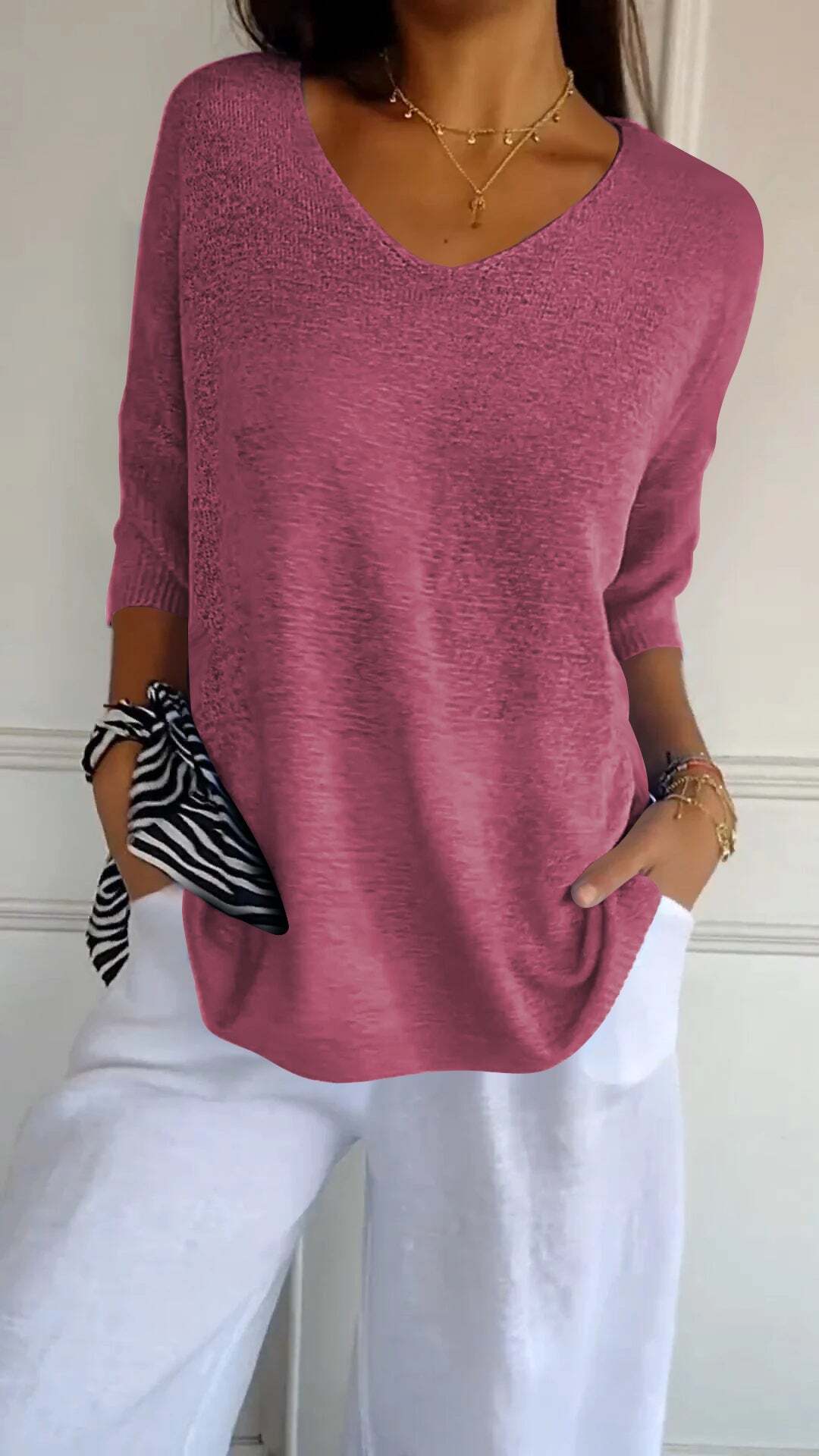Eveloria Damen Pullover V-Ausschnitt Gestrickt