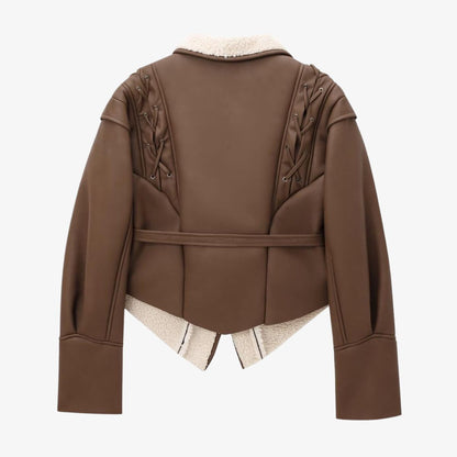 Paloma Damen Kunstlederjacke Teddyfutter Schnürung