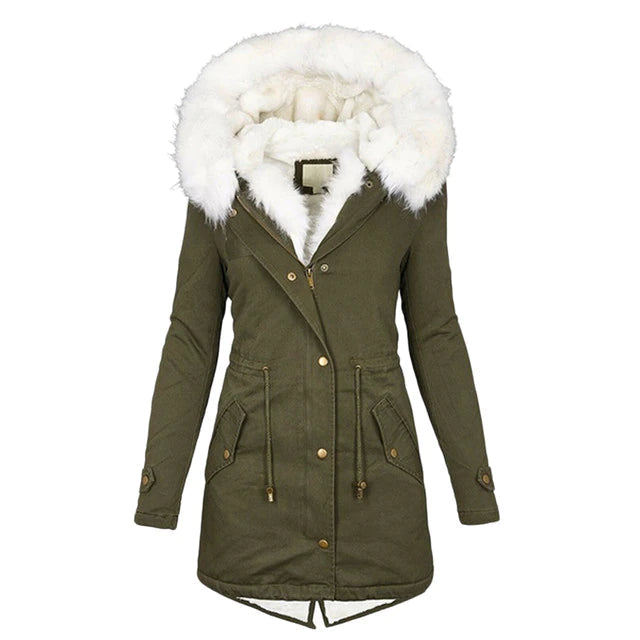 Damen Winterparka Lang mit Kapuze Fellkragen