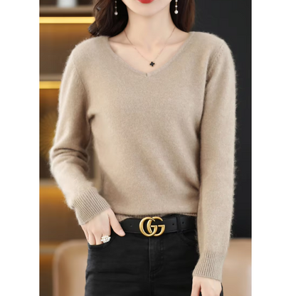 Damen Pullover V-Ausschnitt Leichter Weicher Strick