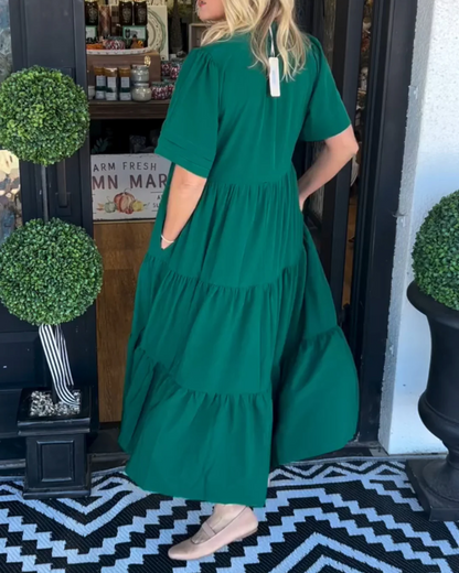 Damen Maxi Kleid V-Ausschnitt Luftig Sommerfarben