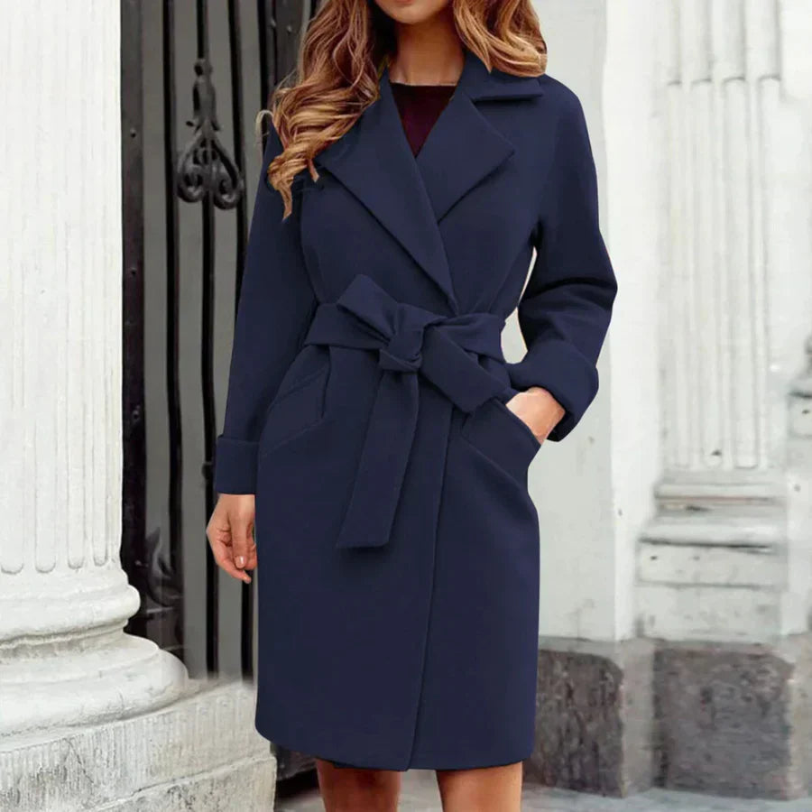 Damen Trenchcoat Wollmischung Taillierte Passform Knie Länge - Eveloria