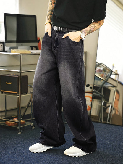 Herren Baggy Jeans Gerades Bein Weite Passform Blau