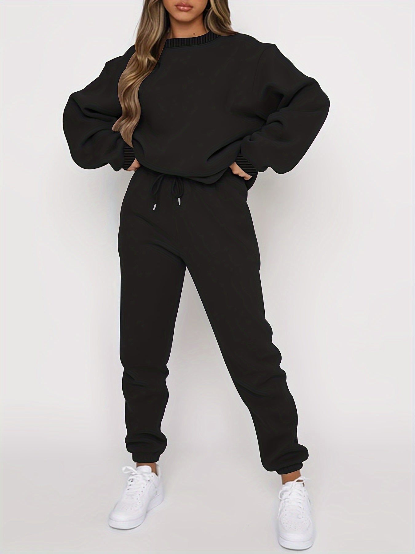 Damen Jogging Set Oversized Sweatshirt und Hochtaillierte Jogger