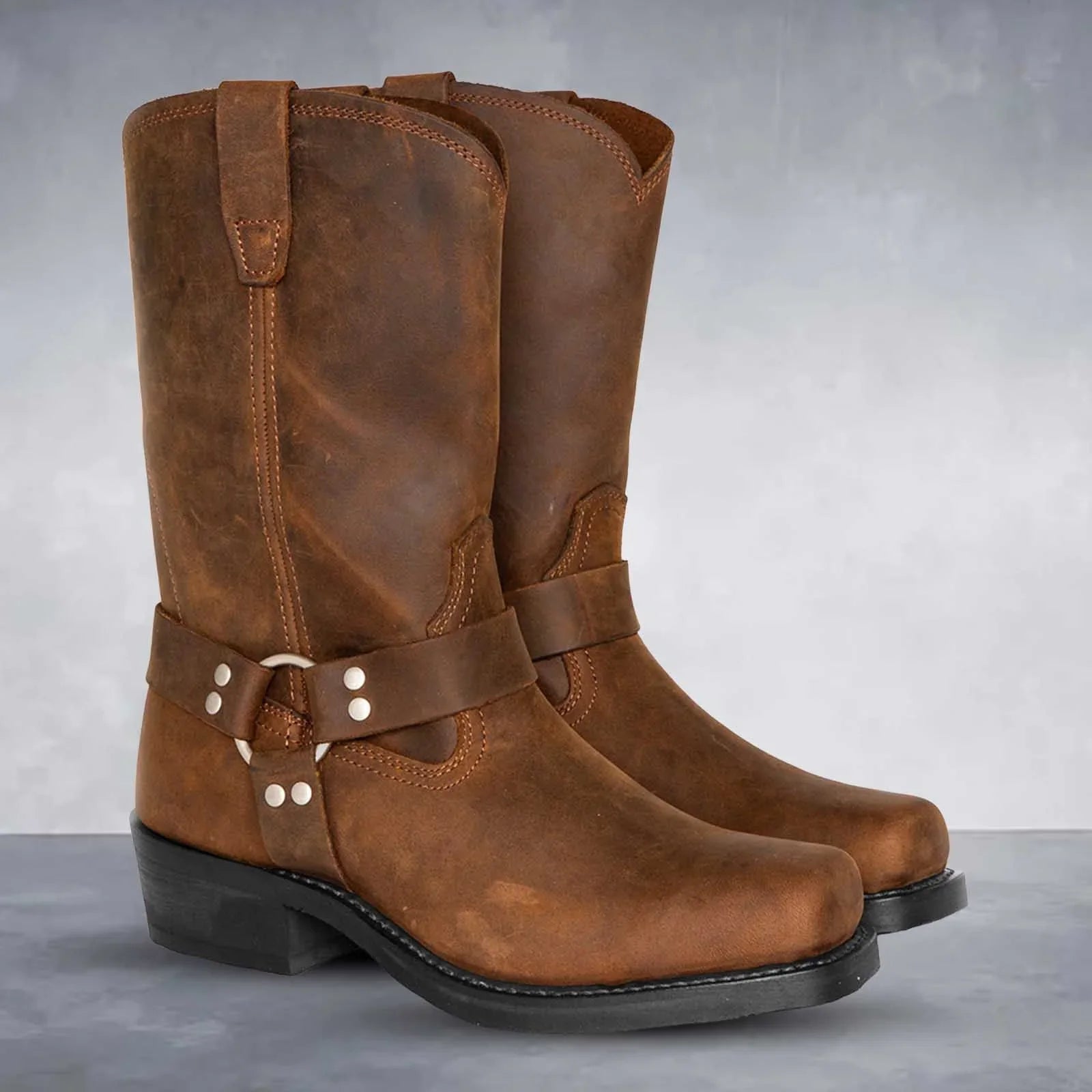 Eveloria Damen Cowboy-Stiefel Leder Knöchelhoch Braun - Eveloria