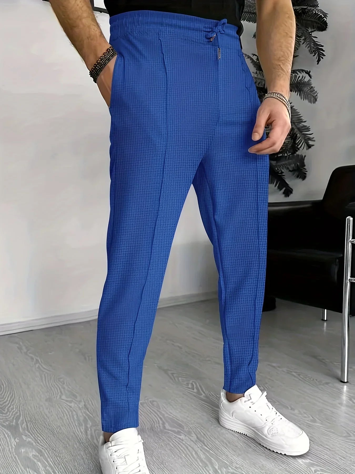 Herren Slim-Fit-Hose Kariert -Weiß