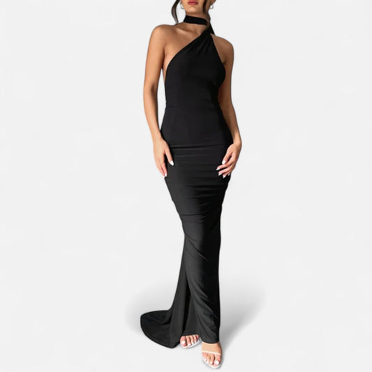 Damen Maxikleid Ein-Schulter-Neckholder - Eveloria