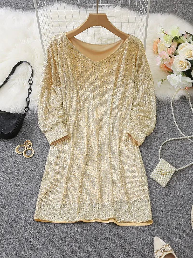 Eveloria Damen Paillettenkleid Kontrastfarben