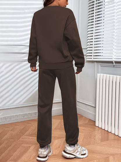 Damen Jogging Set Oversized Sweatshirt und Hochtaillierte Jogger
