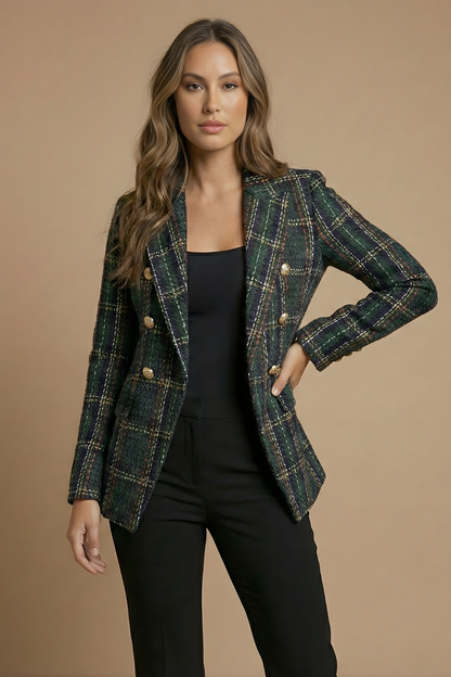 Damen Doppelreihige Blazerjacke Kariert
