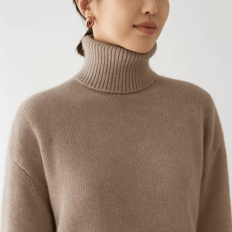 Eveloria Damen Cashmere Pullover Turtlebecke Beige