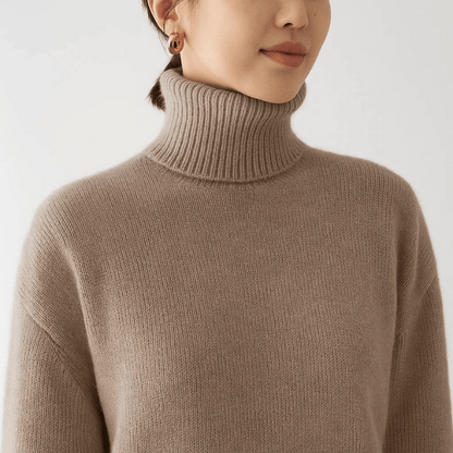 Eveloria Damen Cashmere Pullover Turtlebecke Beige