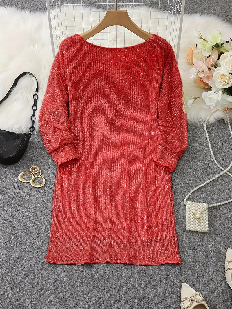 Eveloria Damen Paillettenkleid Kontrastfarben