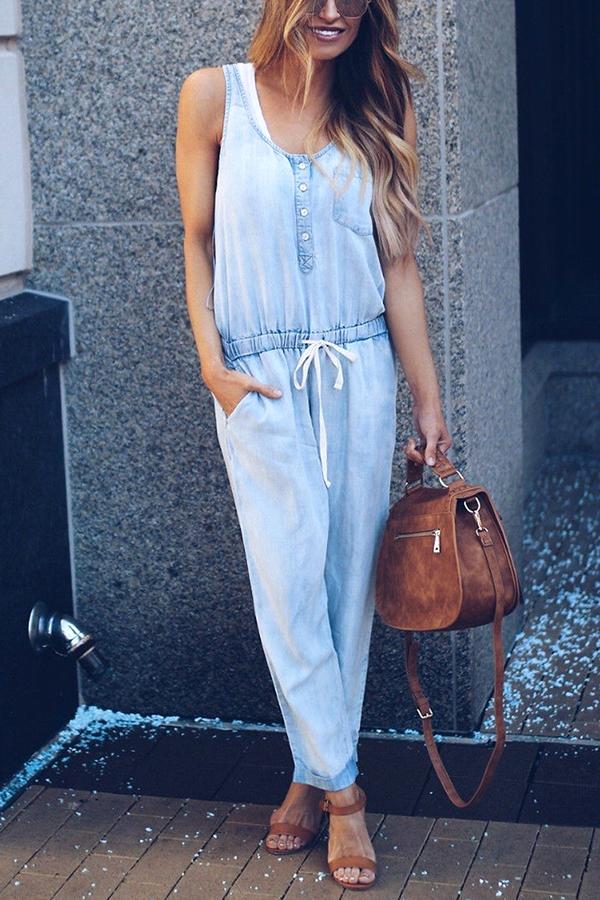Eveloria Damen Denim Jumpsuit Blau