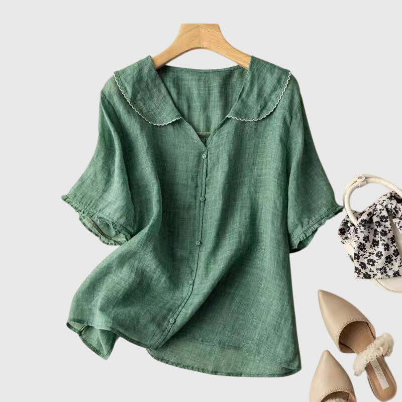 Damen Bluse Kurzärmelig Knopfleiste - Eveloria