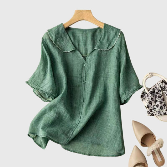 Damen Bluse Kurzärmelig Knopfleiste - Eveloria