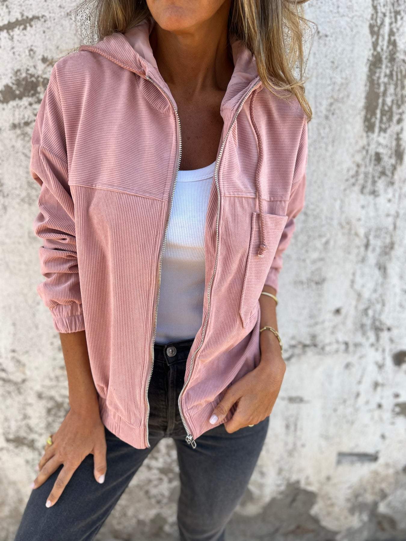 Eveloria Damen Cordjacke Reißverschluss Braun