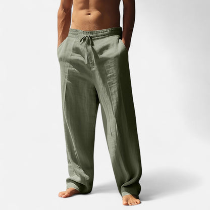 Herren Leinenhose Lockerer Schnitt Elastischer Bund Beige