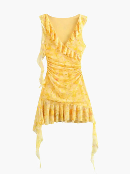 Fenja Damen Minikleid Geblümt Rüschendetails