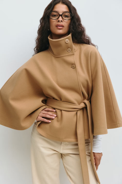 Damen Cape-Mantel mit Gürtel und hohem Kragen