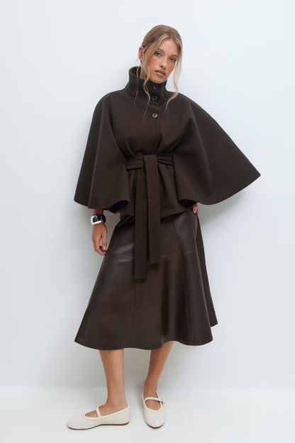 Damen Cape-Mantel mit Gürtel und hohem Kragen