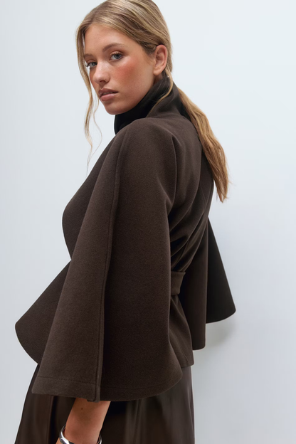 Damen Cape-Mantel mit Gürtel und hohem Kragen