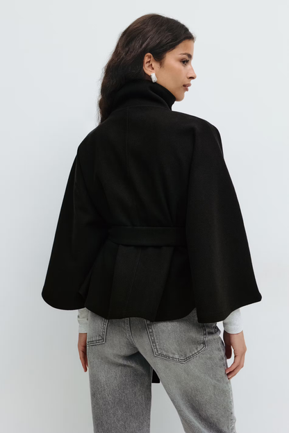 Damen Cape-Mantel mit Gürtel und hohem Kragen