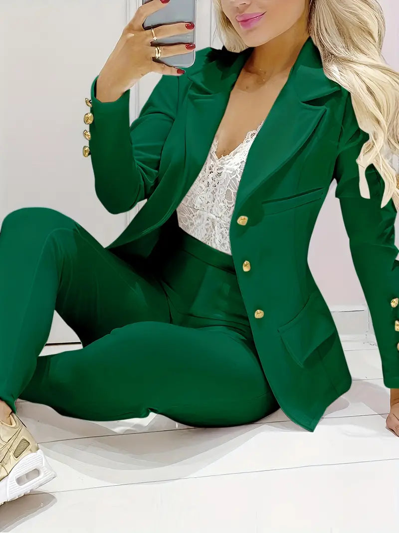 Eveloria Damen Doppelreihiger Blazer Slim Fit Hose