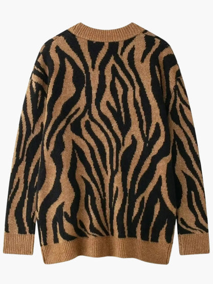 Damen Zebra Strickpullover Streifenmuster