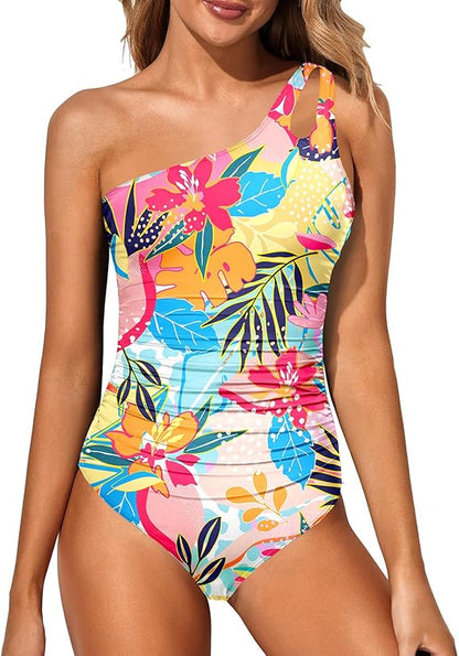 Damen Badeanzug One Shoulder Asymmetrisch Paisley