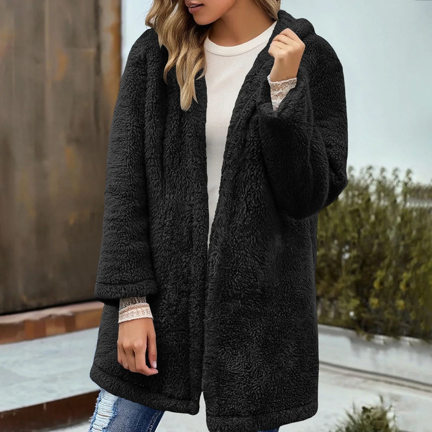 Adina Damen Teddyjacke Kapuze Locker Passform